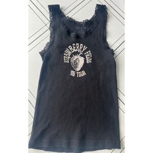 John Galt Black Lace Tank Strawberry Fields Graphic One Size